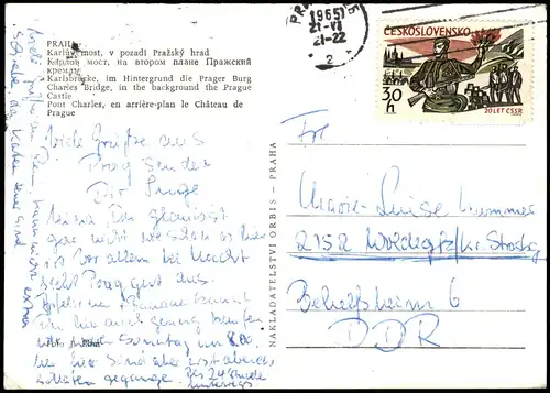 Postcard Prag Praha Karlsbrücke Karlův most 1965