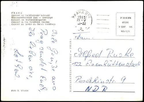 Postcard Prag Praha Konzert im Wallensteingarten 1965