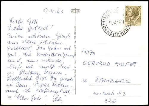 Cartoline Meran Merano Mehrbildkarte mit 3 Ortsansichten 1969