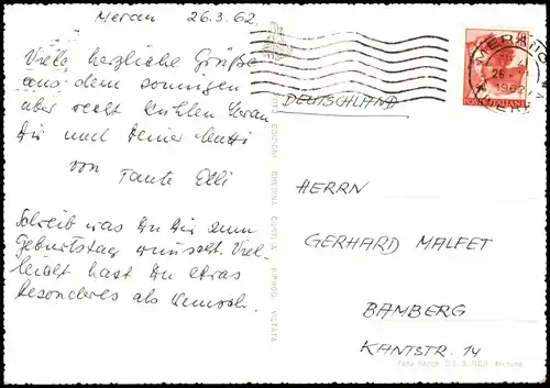 Cartoline Meran Merano Porta Venosta Meran - Vinschgauer Tor 1962