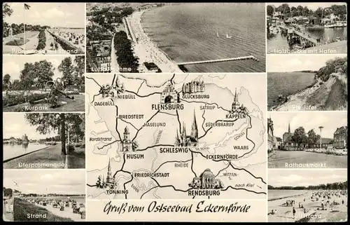 Eckernförde Mehrbildkarte Umgebungskarte mit Ortsansichten 1960