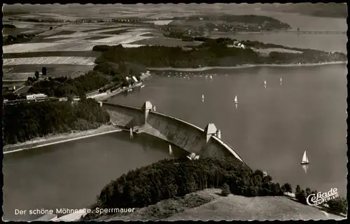 Ansichtskarte Günne Möhnesee - Stausee Sperrmauer v. Flugzeug aus 1958