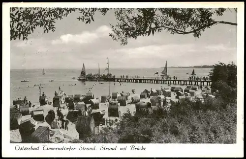 Ansichtskarte Timmendorfer Strand Strand mit Brücke, Strandkorb Leben 1959