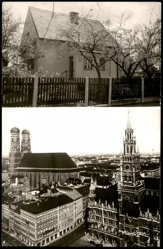 Ansichtskarte München 2 Bild: Einfamilienhaus und Stadtblick 1964