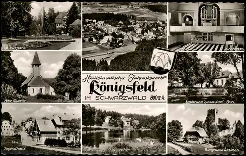 Königsfeld im Schwarzwald Mehrbild-AK mit Jugendhaus, Alte Kapelle Kurpark 1959