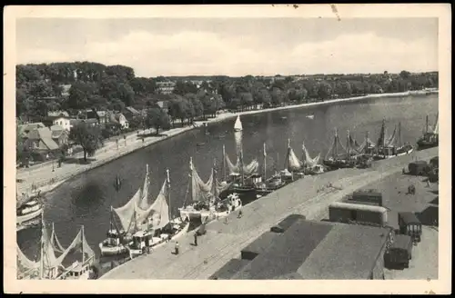 Ansichtskarte Eckernförde Hafen aus der Vogelschau-Perspektive 1955