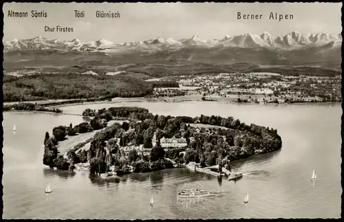 Ansichtskarte Konstanz Luftbild Insel Mainau, Blick zu d. Berner Alpen 1960