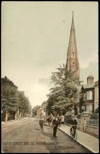 Postcard Horsham Straße Fahrrad 1912