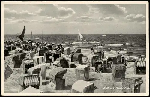 Ansichtskarte Ahlbeck (Usedom) Strand Strandleben a.d. Ostsee 1934