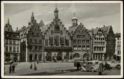 Ansichtskarte Frankfurt am Main Römer, Häuser Zeile, alte Autos 1930