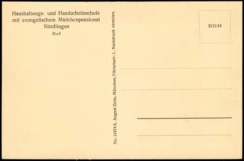 Nördlinge Handarbeitsschule mit evangelischem Mädchenpensionat Hof 1930