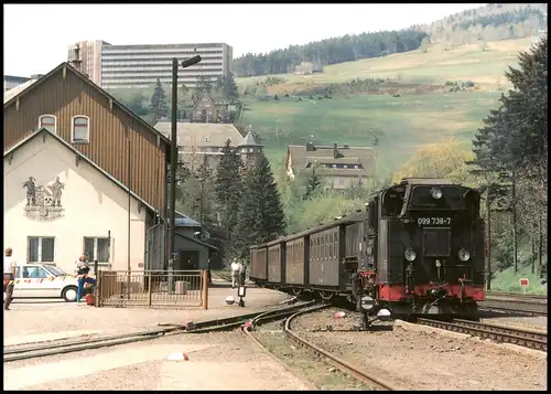 Ansichtskarte  alte Eisenbahn Personenzug im Endbahnhof Oberwiesenthal 2000