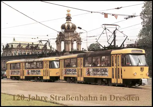 Ansichtskarte Dresden TATRA-Zug mit 2 Triebwagen Straßenbahn am Zwinger 1990