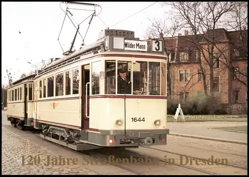 Dresden MAN-Zweirichtungswagen Nr. 1644 mit Beiwagen Linie 3 Wilder Mann 1990