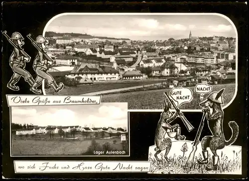 Baumholder Mehrbildkarte mit Ortsansichten, Lager Aulenbach, Panorama 1962