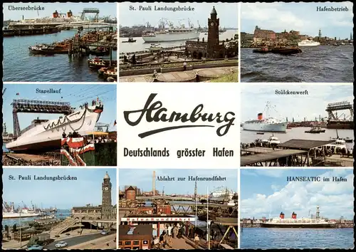 Ansichtskarte Hamburg Mehrbild-AK mit Hafen Fotos, Schiffe, Dampfer uvm. 1968