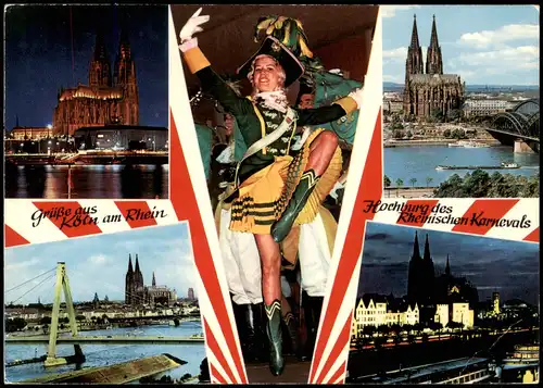 Köln Mehrbild-AK Karneval, Mariechen, Rheinufer bei Nacht uvm. 1975