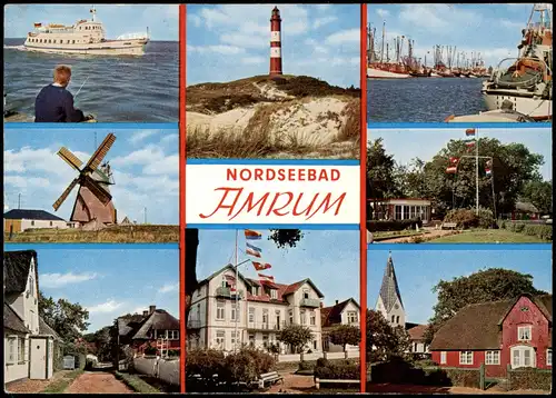Insel Amrum Mehrbildkarte mit Bäderschiff, Leuchtfeuer, Hotel Hüttmann uvm. 1972