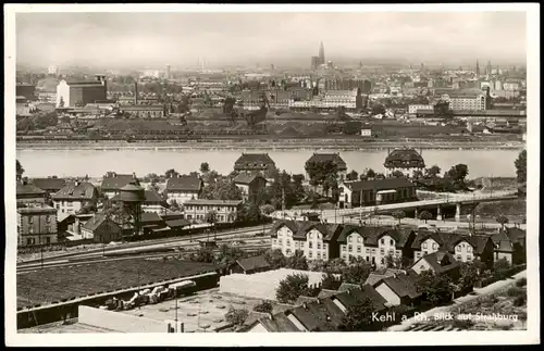 Kehl (Rhein) Bahnstrecke, Wasserturm Fabriken - Blick auf Strasbourg 1935