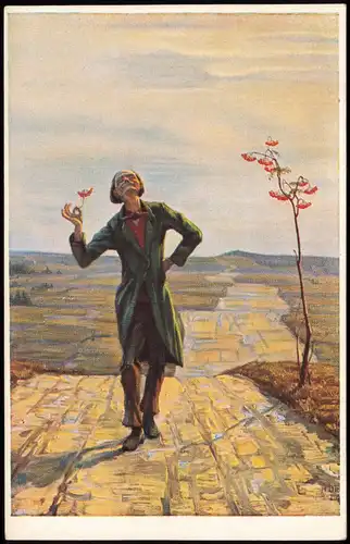 Künstlerkarte: Gemälde / Kunstwerke Alter Mann - karge Landschaft 1924