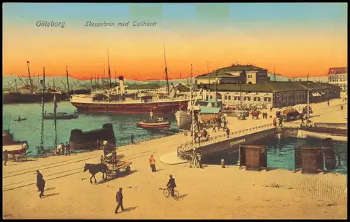 Postcard Göteborg Göteborg hafe Skeppsbron med Tullhuset 1912