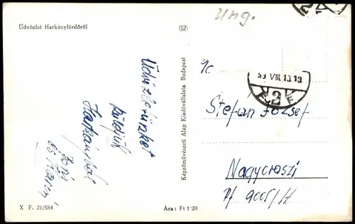 Postcard Harkány Stadtpartie 1960