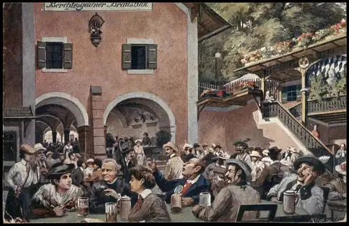 Ansichtskarte Berchtesgaden Bräustübl - Gaststube - Künstlerkarte 1925