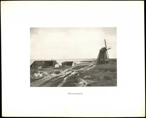 Munkmarsch-Sylt Windmühle, Dorfpartie - Passepartout Sylt 1910