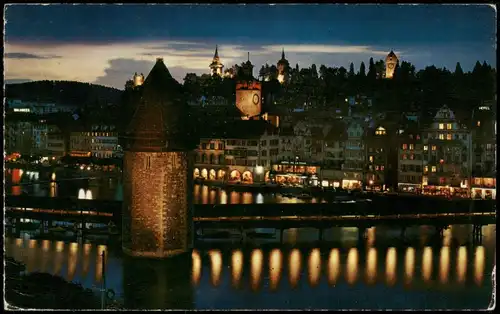 Ansichtskarte Luzern Lucerna Stadt in der Abenddämmerung 1968