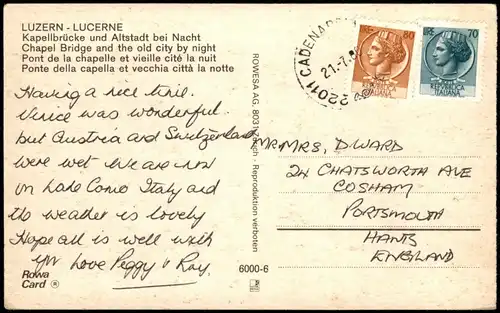 Ansichtskarte Luzern Lucerna Stadt in der Abenddämmerung 1968