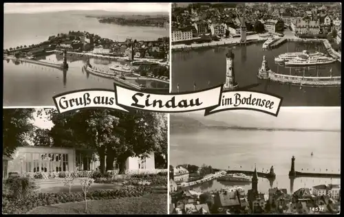 Ansichtskarte Lindau (Bodensee) Luftbilder und Restaurant - 4 Bild 1963
