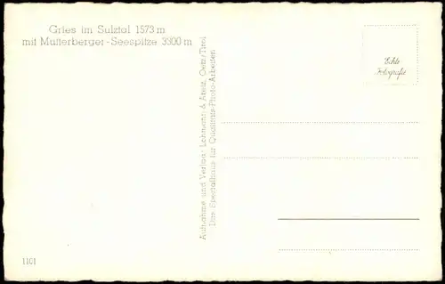 Gries im Sulztal Sulztal Panorama mit Mutterberger-Seespitze 1940