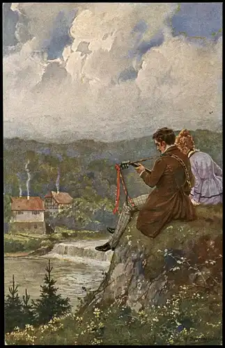 Ansichtskarte  Künstlerkarte Künstler R. Borrmeister „An der Weser" 1910