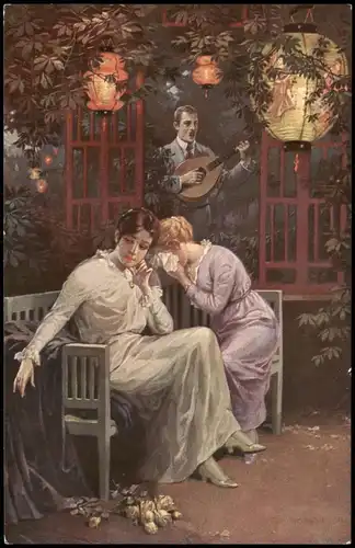 Künstlerkarte Künstler R. Borrmeister „Das letzte Lied" 1910
