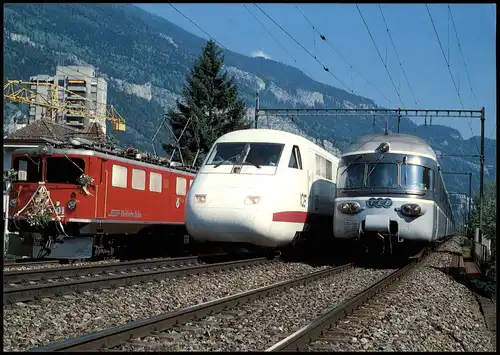 Ansichtskarte  100-Jahrfeier der Rhätischen Bahn, Jubiläumszug mit ICE 1989