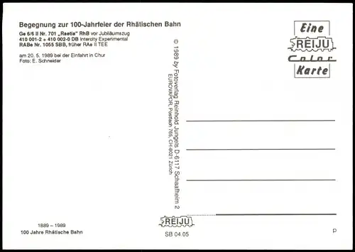 Ansichtskarte  100-Jahrfeier der Rhätischen Bahn, Jubiläumszug mit ICE 1989