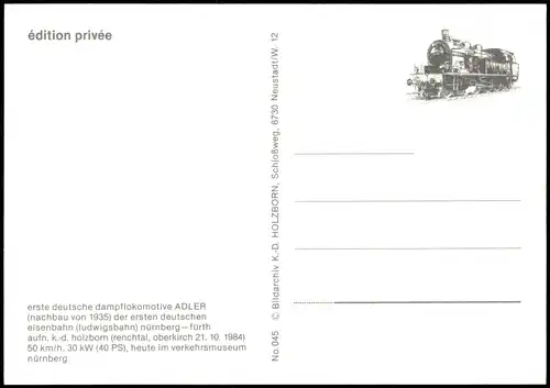 Ansichtskarte  1. deutsche Dampflokomotive ADLER (Nachbau von 1935) 1980