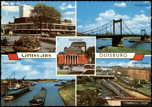 Duisburg Mehrbild-AK mit Hafen Mercatorhalle Rheinbrücke Stadttheater 1970