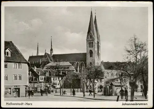Ansichtskarte Halberstadt Johannesbrunnen Stadtteilansicht DDR AK 1954