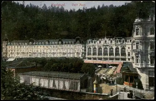Postcard Karlsbad Karlovy Vary Teilansicht mit Café Pupp 1921