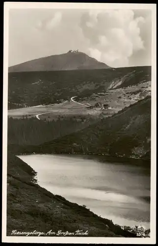 Krummhübel Karpacz Großer Teich mit Hampelbaude und Schneekoppe 1940 #