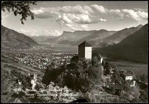 Cartoline Meran Merano Panorama-Ansicht mit Schloss Tirol (Castle) 1960