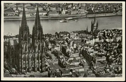 Ansichtskarte Köln Luftbild Stadt als Fliegeraufnahme von Westen 1940