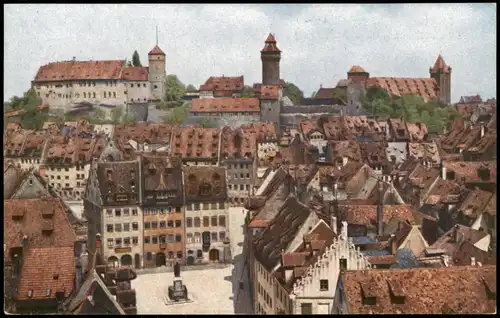 Nürnberg Panorama mit Albrecht Dürer-Denkmal mit Blick auf die Burg 1920