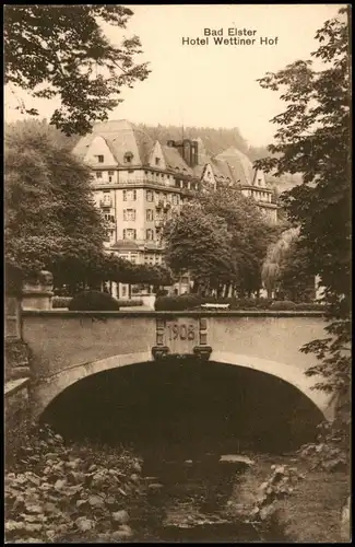 Ansichtskarte Bad Elster Partie am Hotel Wettiner Hof, Brücke 1920