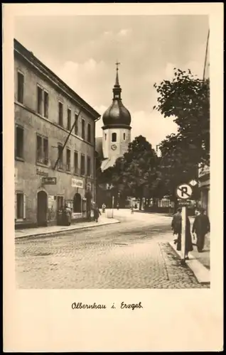 Ansichtskarte Olbernhau Straßen Partie mit Hotel u. Kirche 1954