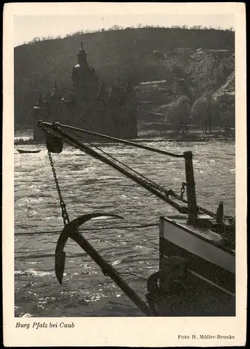 Ansichtskarte Kaub Rhein Panorama mit Burg Pfalz bei Caub 1950