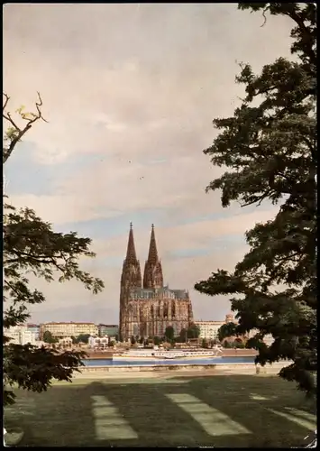 Ansichtskarte Köln Kölner Dom Fernansicht über den Rhein 1955