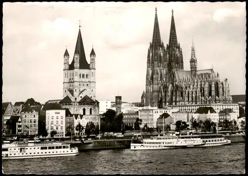 Ansichtskarte Köln Kölner Dom und Rhein-Ansicht, Schiff Anlegestelle 1968