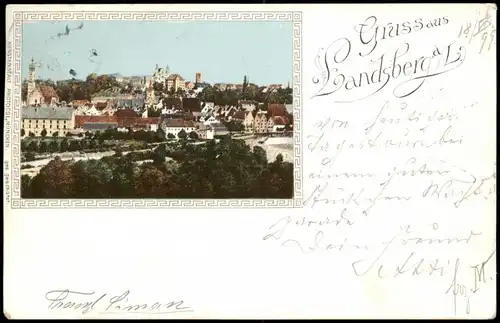 Ansichtskarte Landsberg am Lech Totale Passepartout 1899